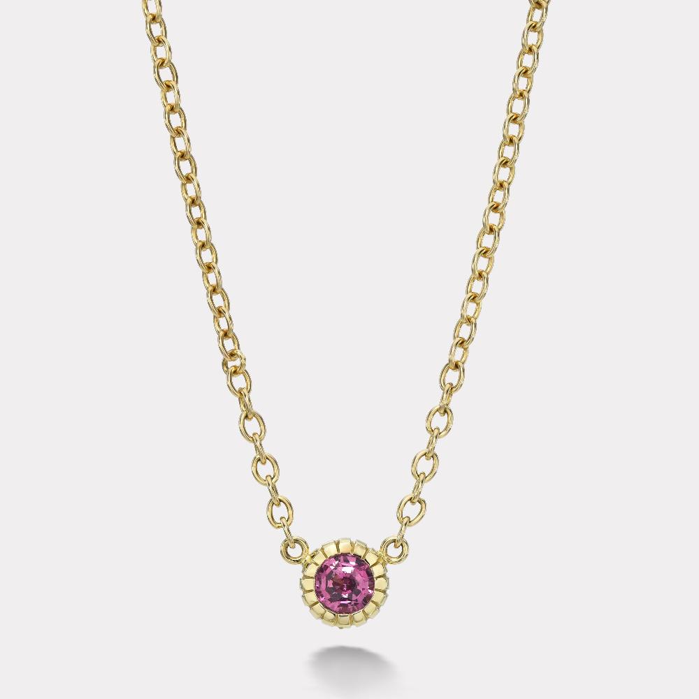 retrouvai 1.6ct Round Pink Sapphire Heirloom Bezel Pendant