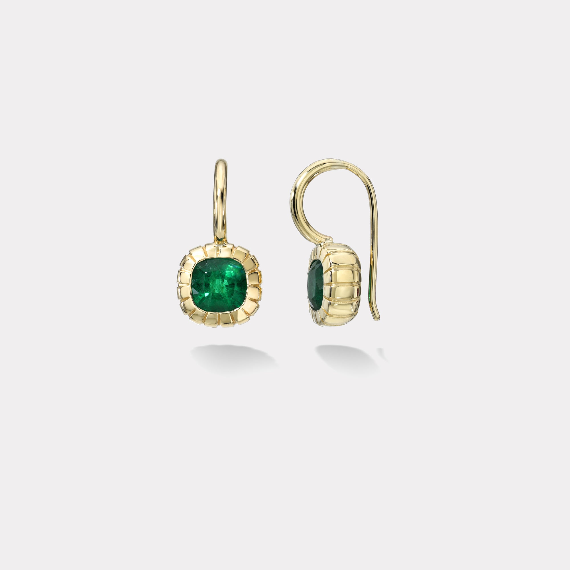 retrouvai 1.70ct Cushion Emeralds Heirloom Bezel Earrings