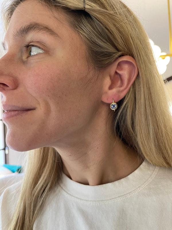 Retrouvai 1.72ct Sky Blue Sapphire Heirloom Bezel Earrings