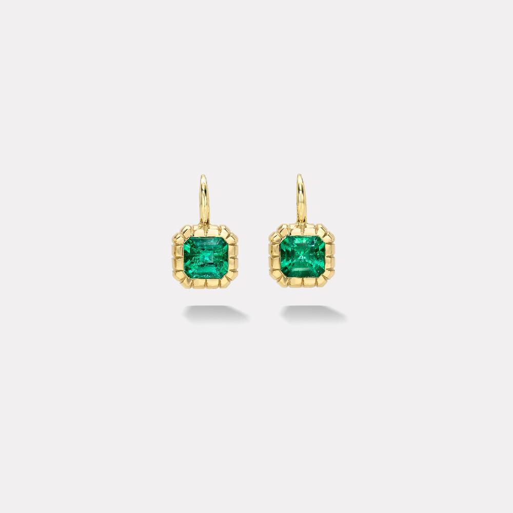 retrouvai 1.74ct Emerald Cut Emerald Heirloom Bezel Earrings