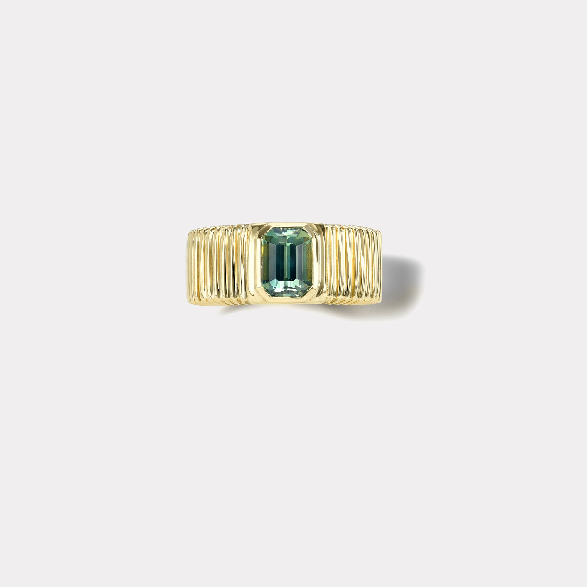 retrouvai 1.74ct Emerald Cut Green Tourmaline Pleated Solitaire Band