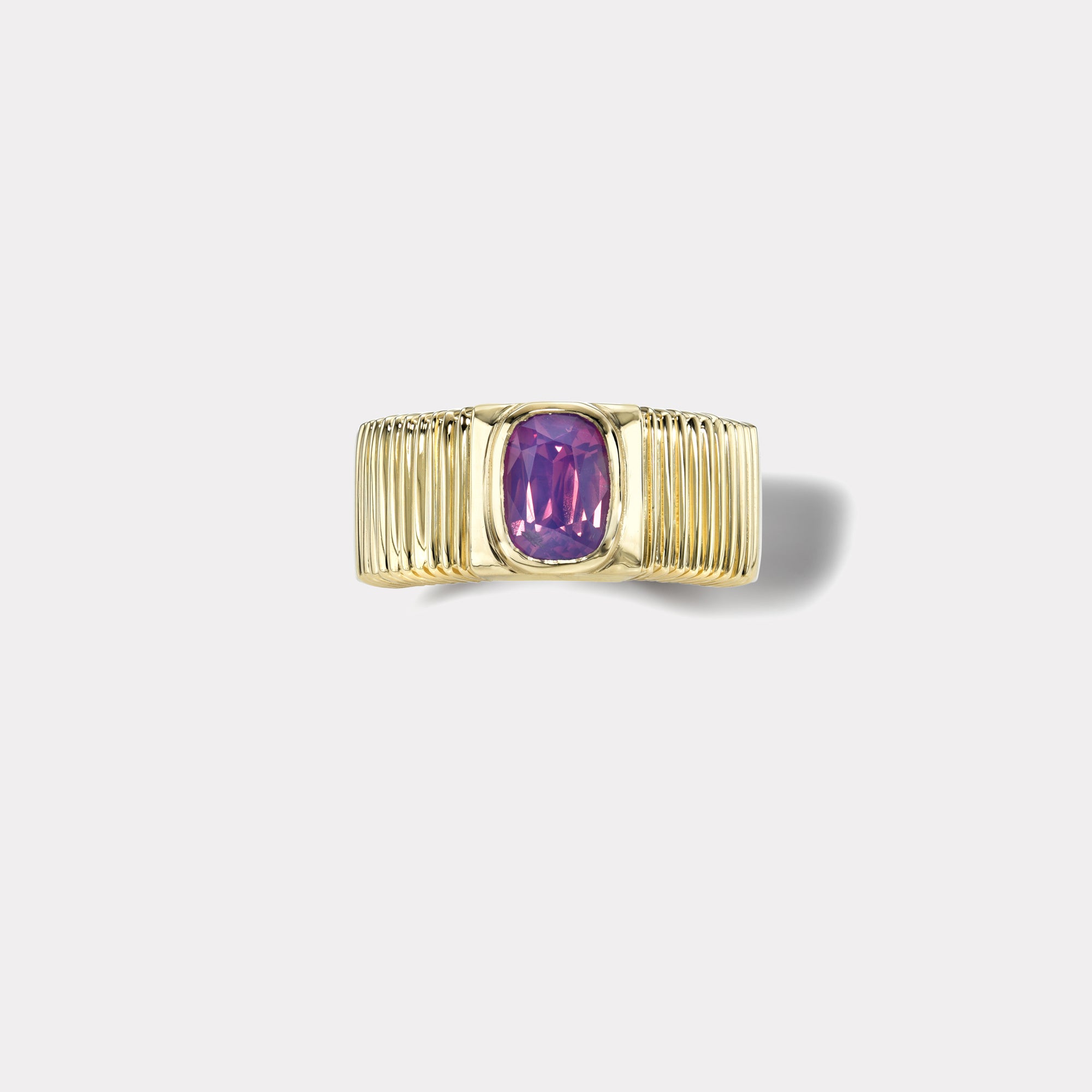 retrouvai 1.75ct Cushion Milky Fuchsia Sapphire Pleated Solitaire Band