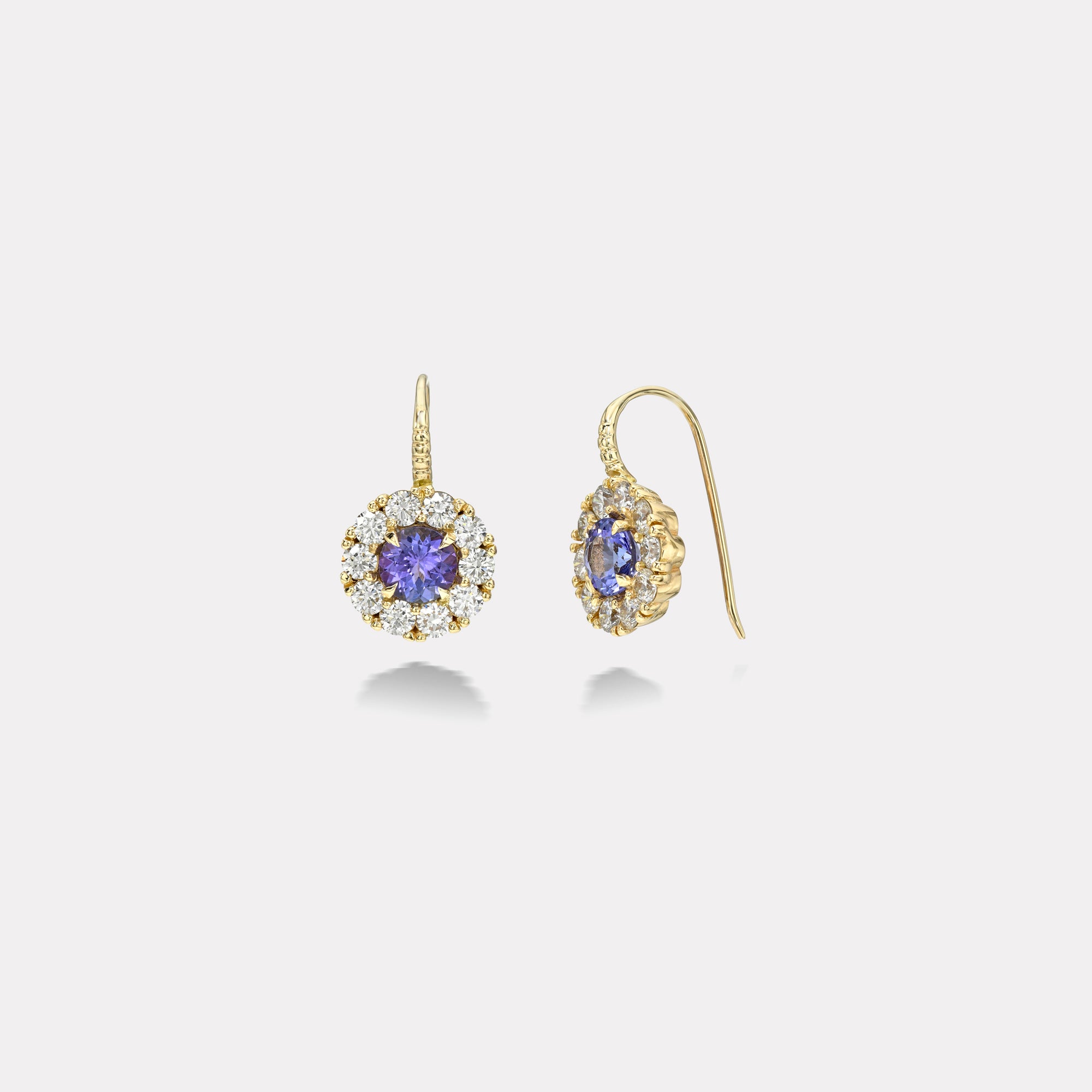 retrouvai 1.77ct Round Tanzanite Diamond Heirloom Bezel Earrings