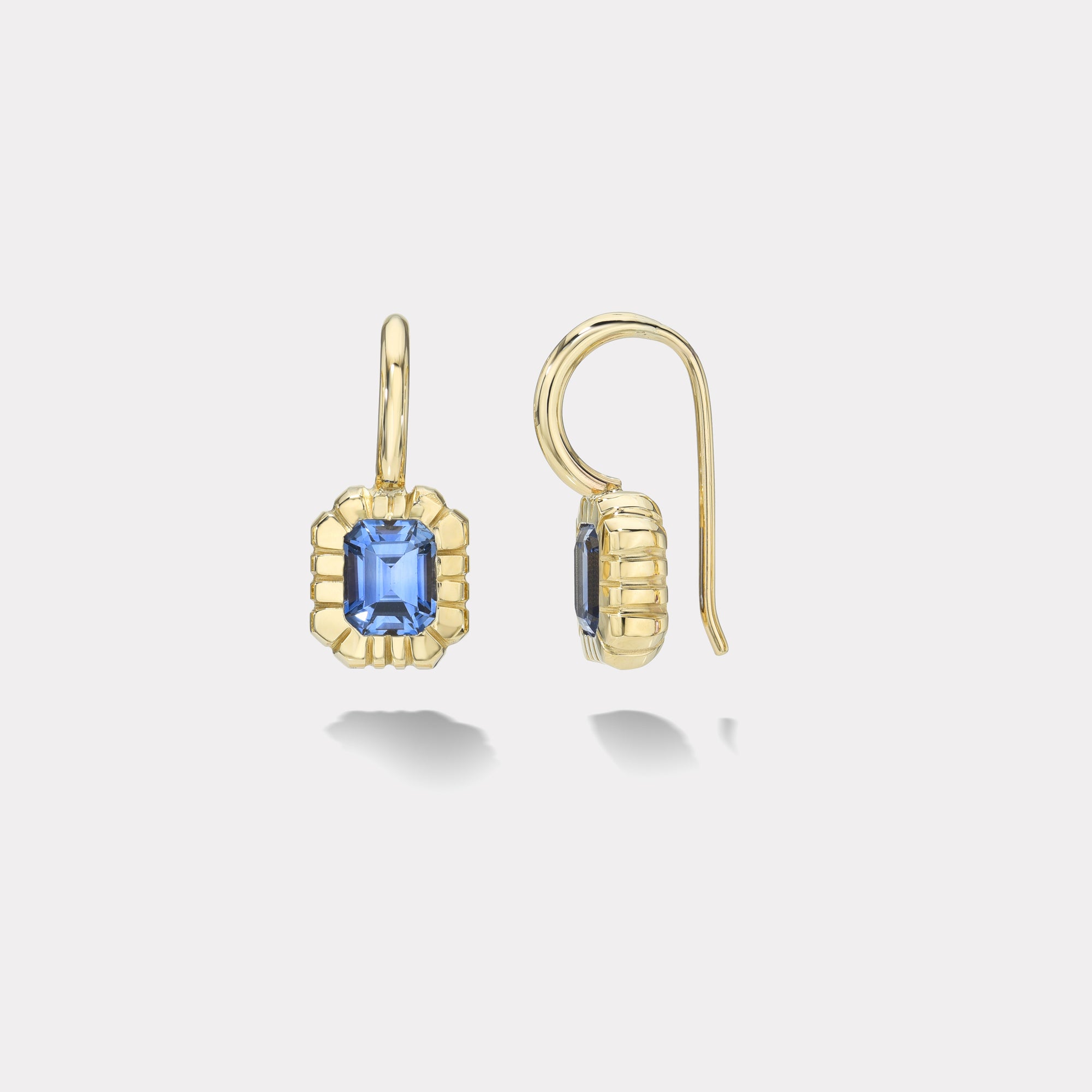retrouvai 1.78ct Emerald Cut Blue Sapphire Heirloom Bezel Earrings