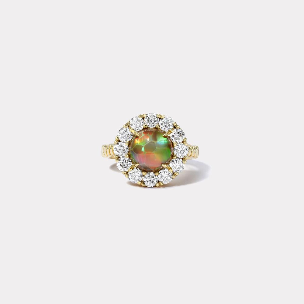 retrouvai 1.7ct Brown Opal Cabochon Diamond Heirloom Bezel Ring