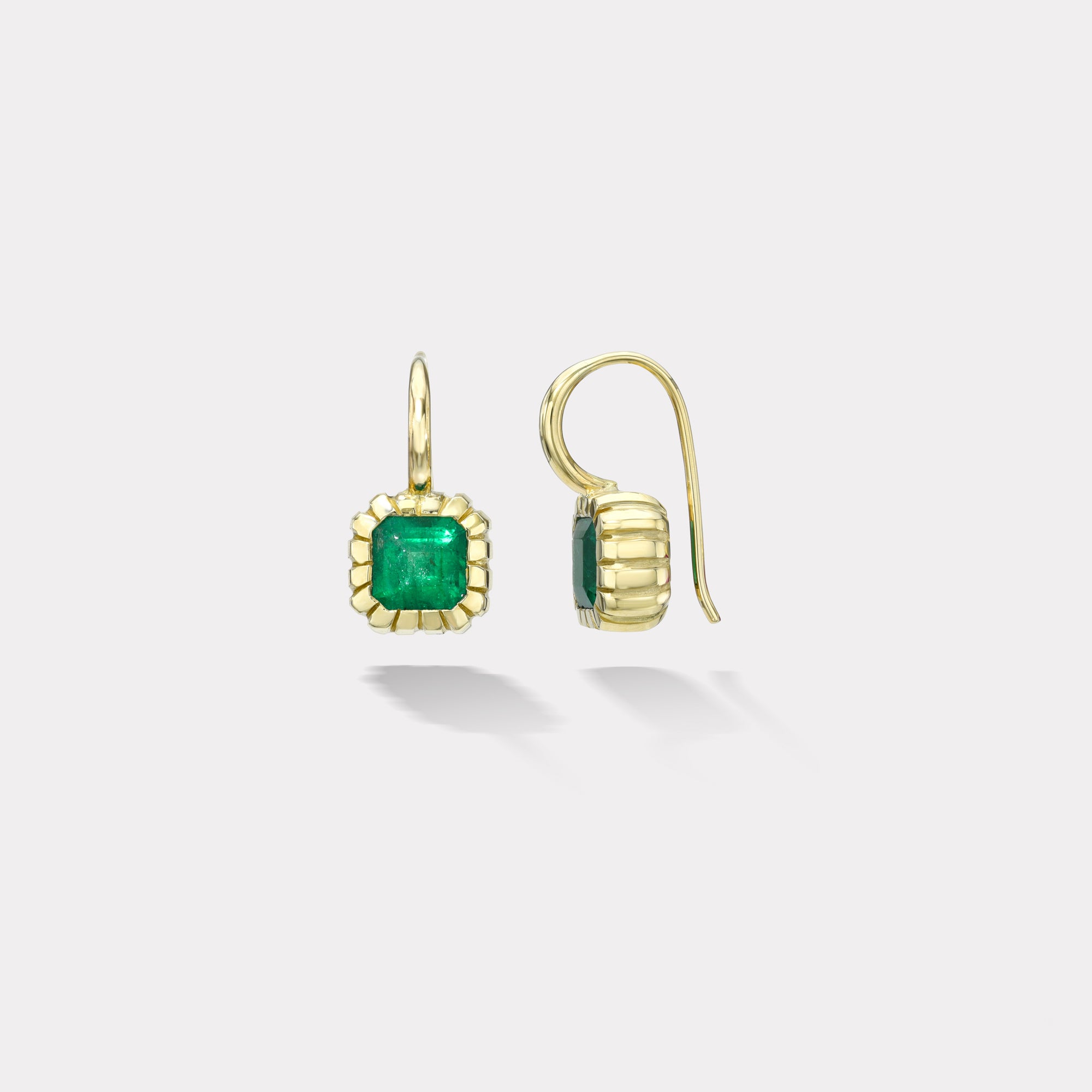 retrouvai 1.88ct Emerald Cut Emerald Heirloom Bezel Earrings