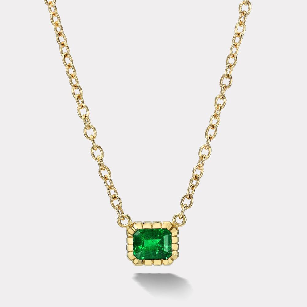 retrouvai 1.88ct Emerald Cut Emerald Heirloom Bezel Pendant