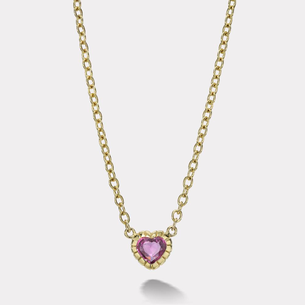 retrouvai 1.90ct Heart Pink Sapphire Heirloom Bezel Pendant