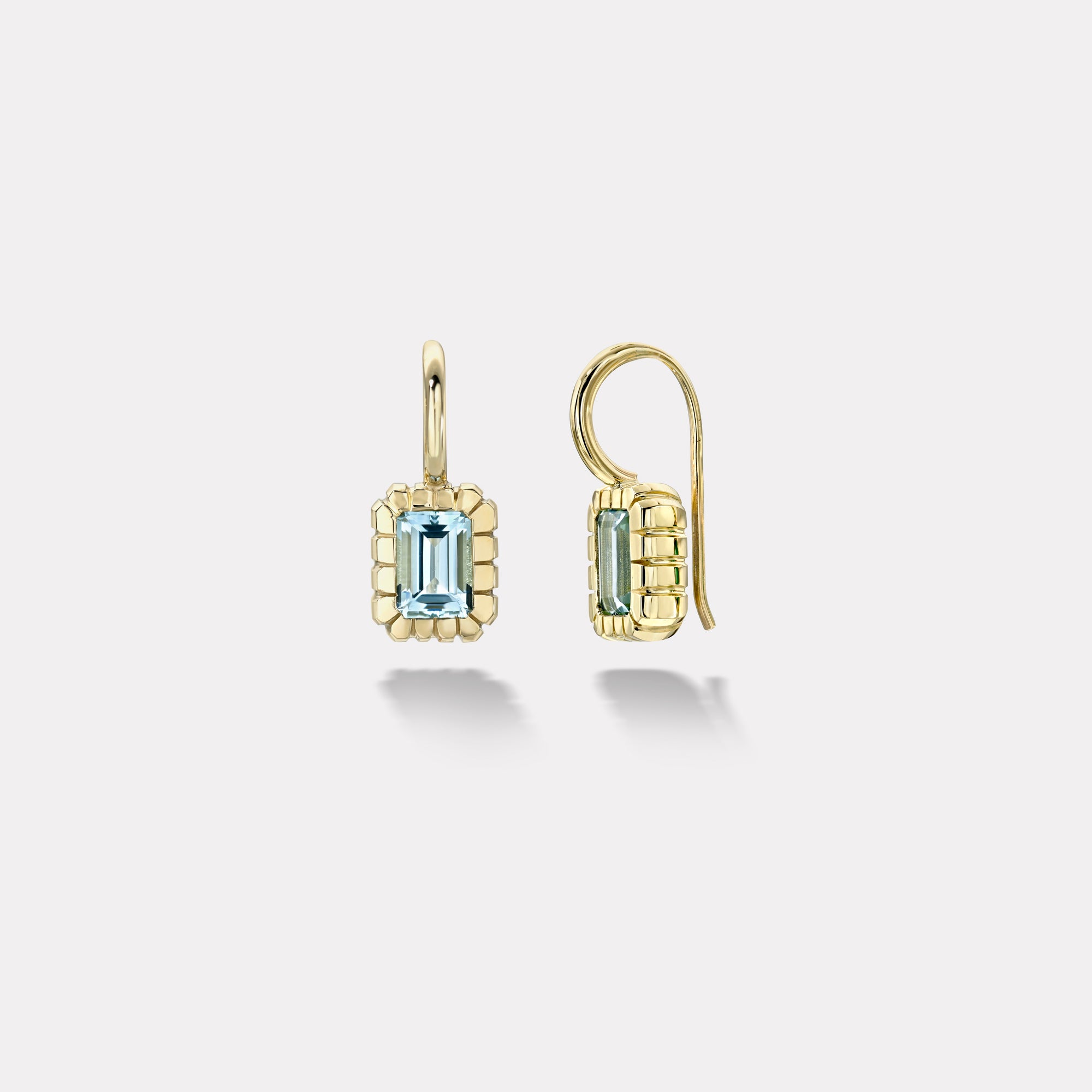 retrouvai 1.92ct Emerald Cut Aquamarine Heirloom Bezel Earrings