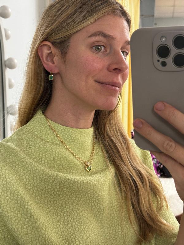 Retrouvai 1.99ct Emerald Cut Emerald Heirloom Bezel Earrings