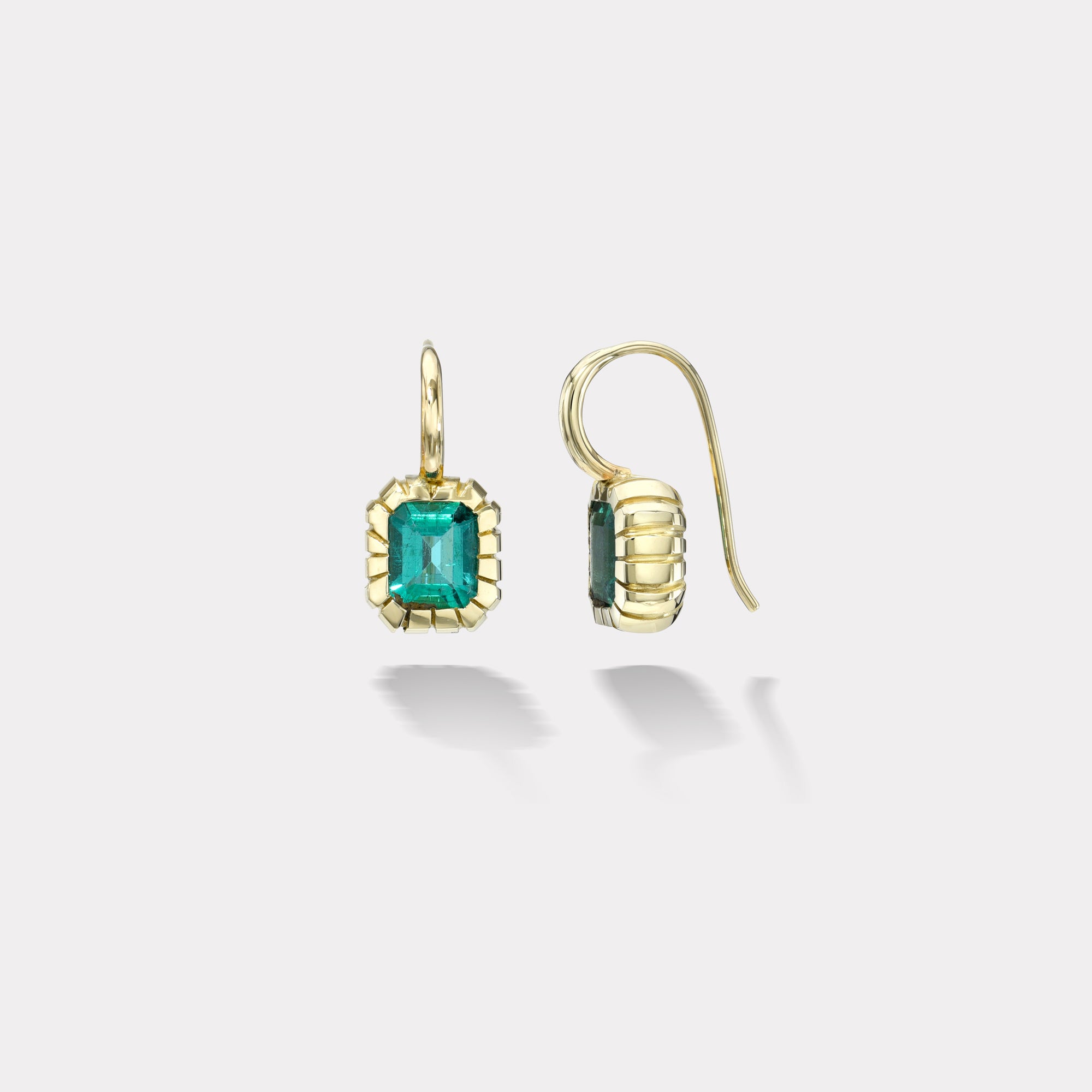 retrouvai 1.99ct Emerald Cut Emerald Heirloom Bezel Earrings