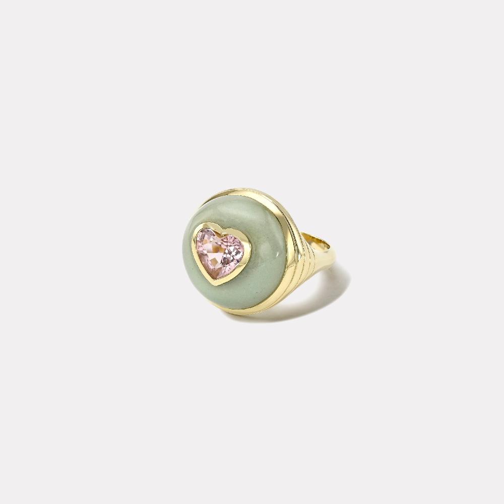 retrouvai 1.9ct Heart Morganite in Hand Carved Aventurine Petite Lollipop Ring
