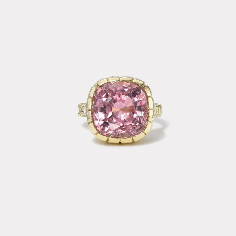 retrouvai 10.11ct Pink Tourmaline Cushion Heirloom Bezel Ring