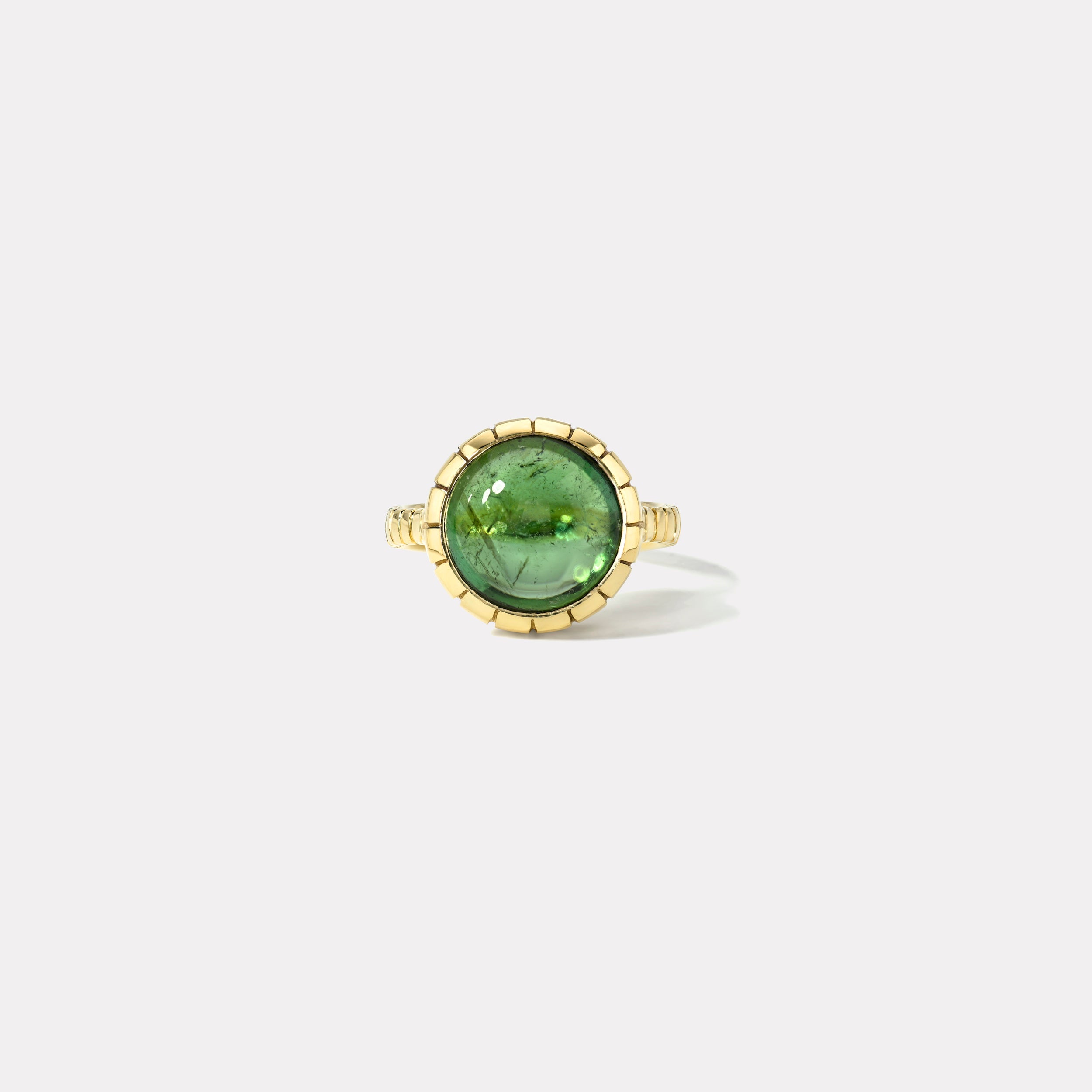 retrouvai 10.15ct Round Cabochon Green Tourmaline Heirloom Bezel Ring