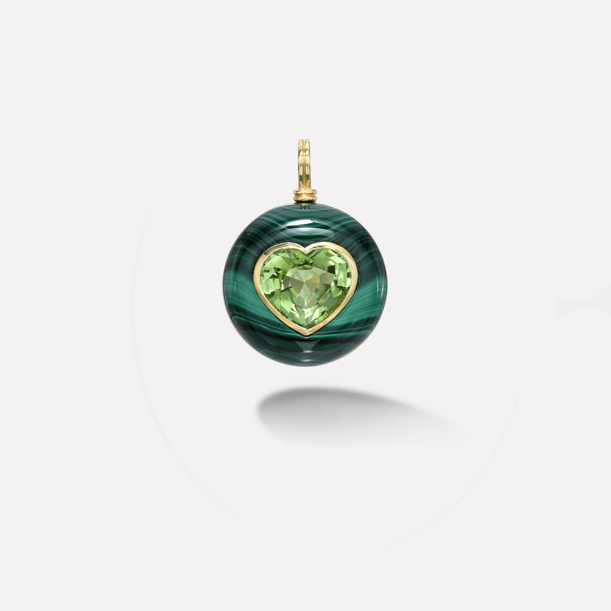 retrouvai 10.50ct Heart Green Tourmaline in Hand Carved Malachite Lollipop Charm