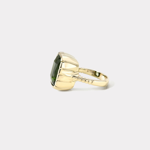 Retrouvai 12.35ct Cushion Cut Green Tourmaline Heirloom Bezel Ring