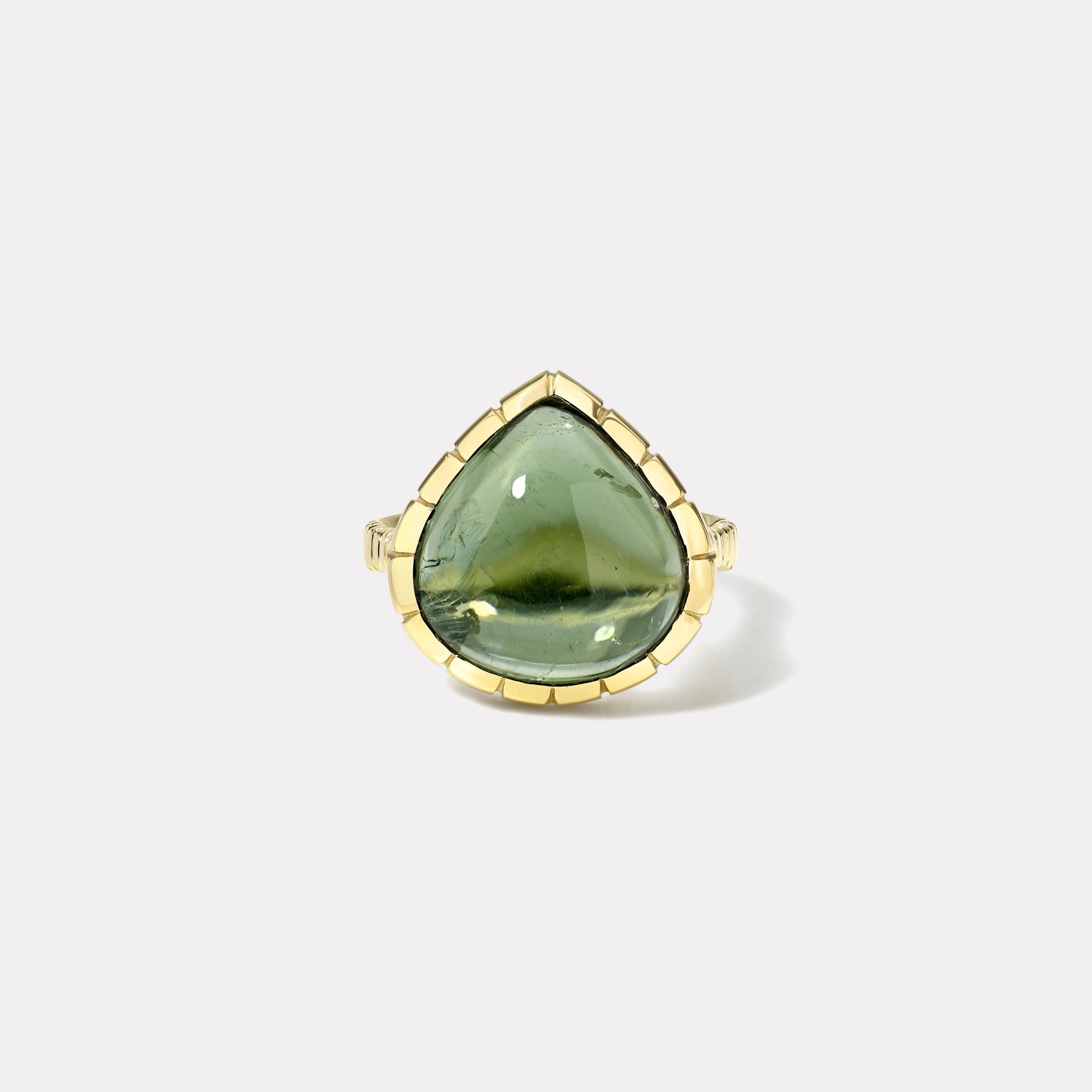 retrouvai 12.67ct Pear Cabochon Green Tourmaline Heirloom Bezel Ring