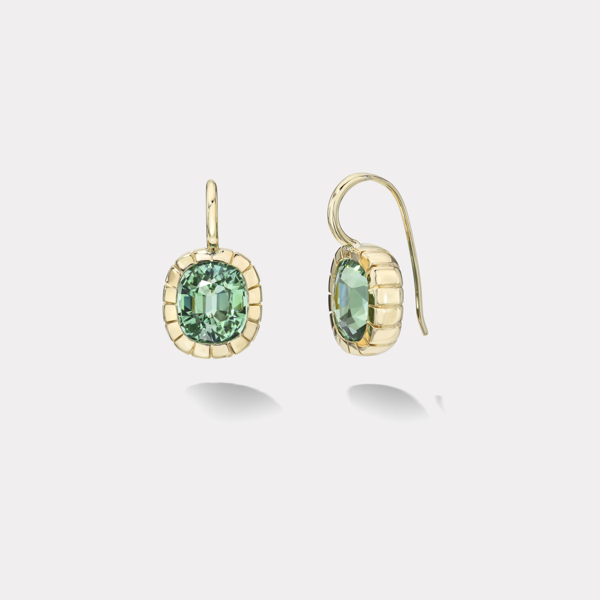 retrouvai 12ct Cushion Green Tourmaline Heirloom Bezel Earrings