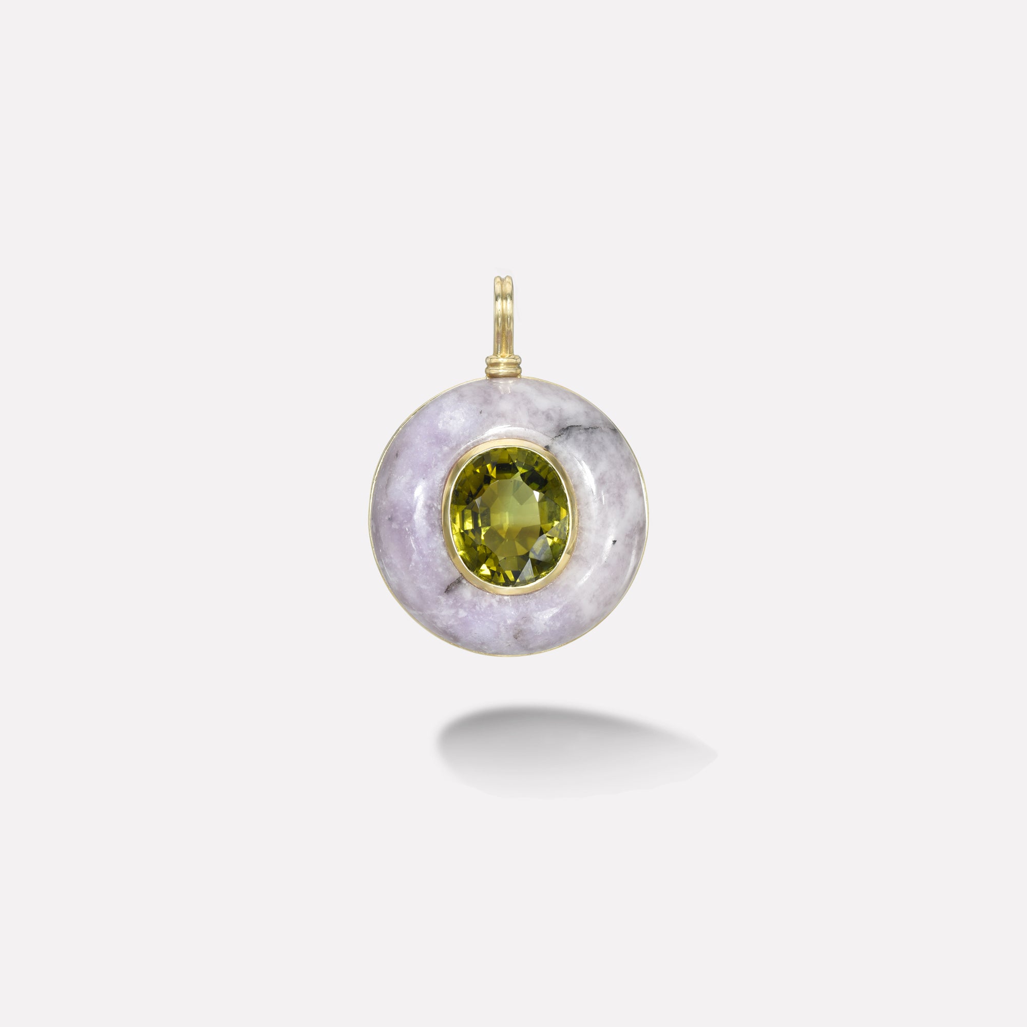 retrouvai 13.04ct Olive Tourmaline in Hand Carved Amethyst Lollipop Charm