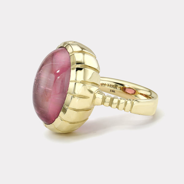 Retrouvai 14.03ct Cabochon Pink Tourmaline Heirloom Bezel Ring