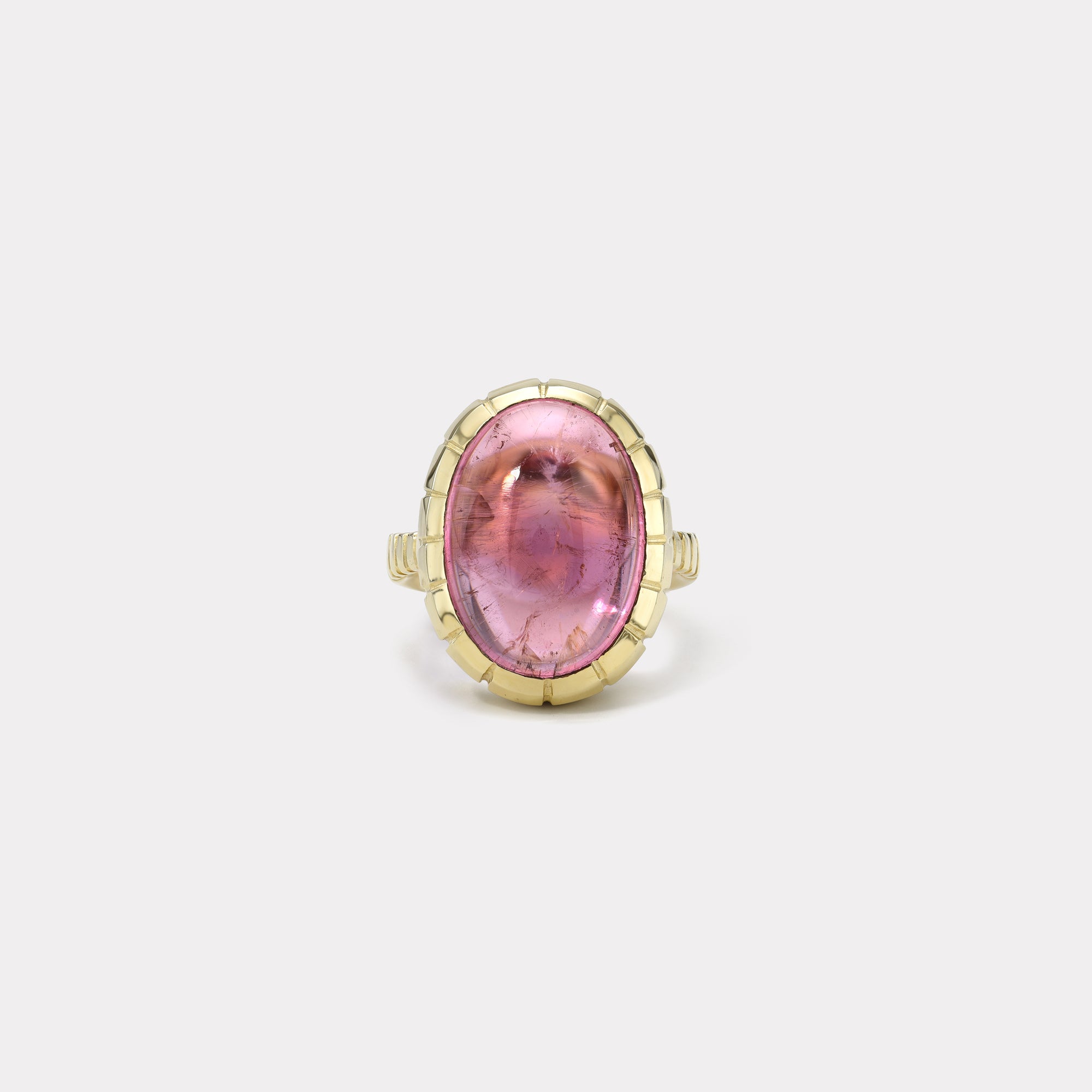 retrouvai 14.03ct Cabochon Pink Tourmaline Heirloom Bezel Ring
