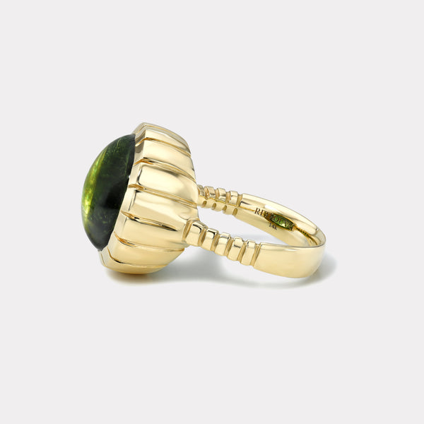 Retrouvai 16.02ct Round Cabochon Green Tourmaline Heirloom Bezel Ring
