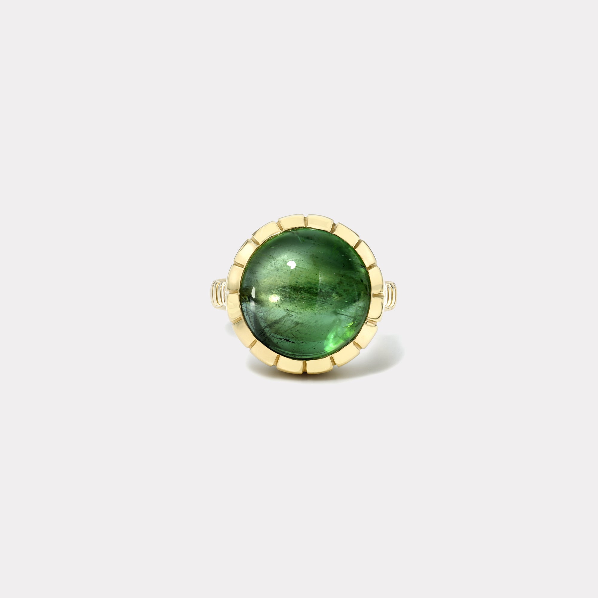 retrouvai 16.02ct Round Cabochon Green Tourmaline Heirloom Bezel Ring