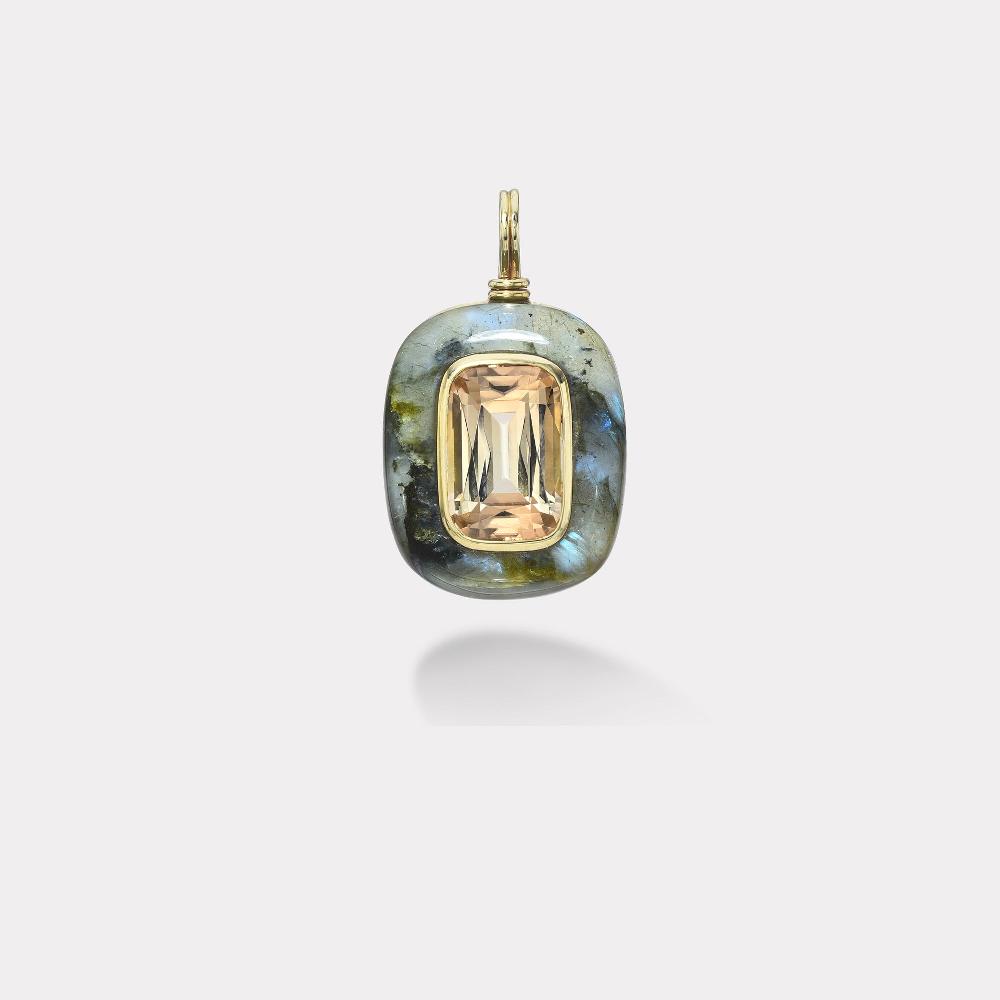 retrouvai 16.23ct Champagne Tourmaline in Hand Carved Labradorite Lollipop Charm