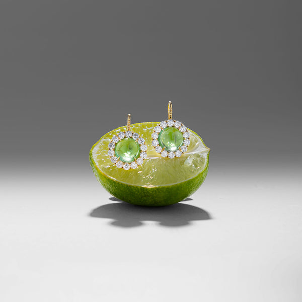 Retrouvai 17.09ct Cabochon Green Tourmaline Diamond Heirloom Bezel Earrings