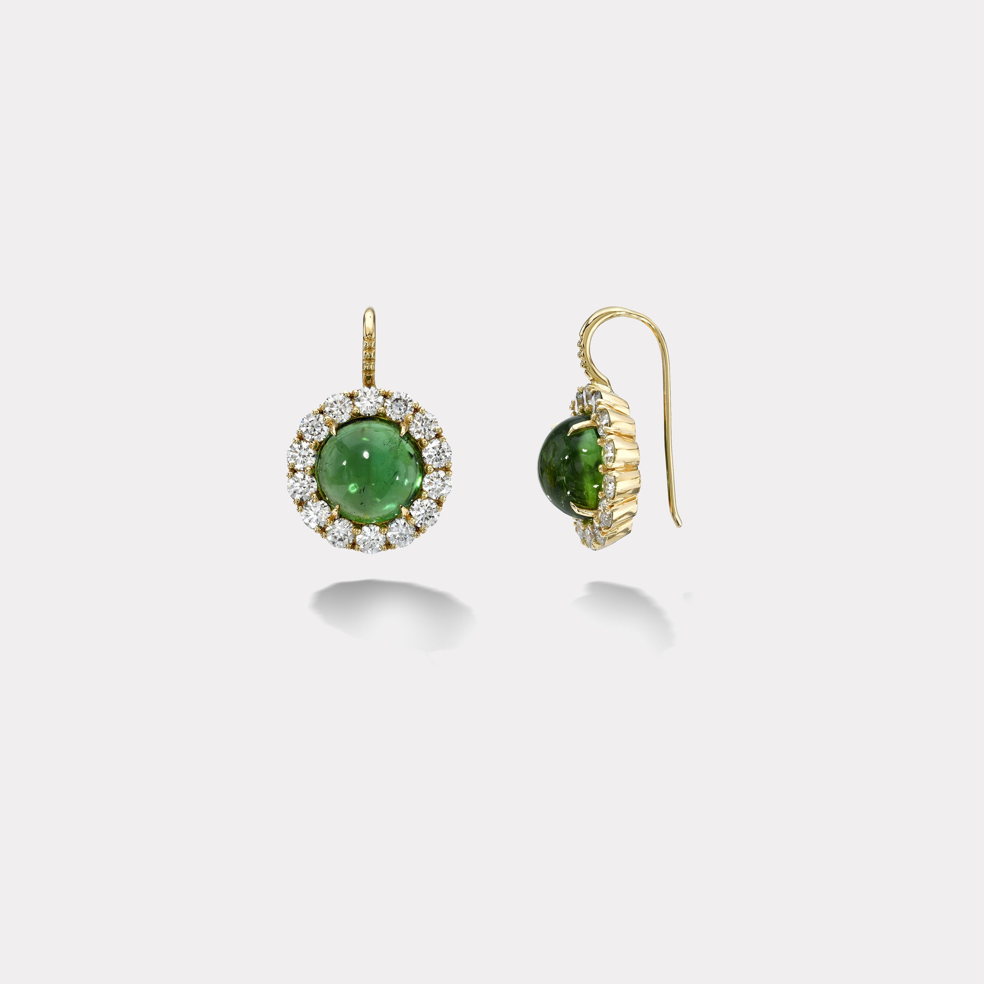 retrouvai 17.09ct Cabochon Green Tourmaline Diamond Heirloom Bezel Earrings