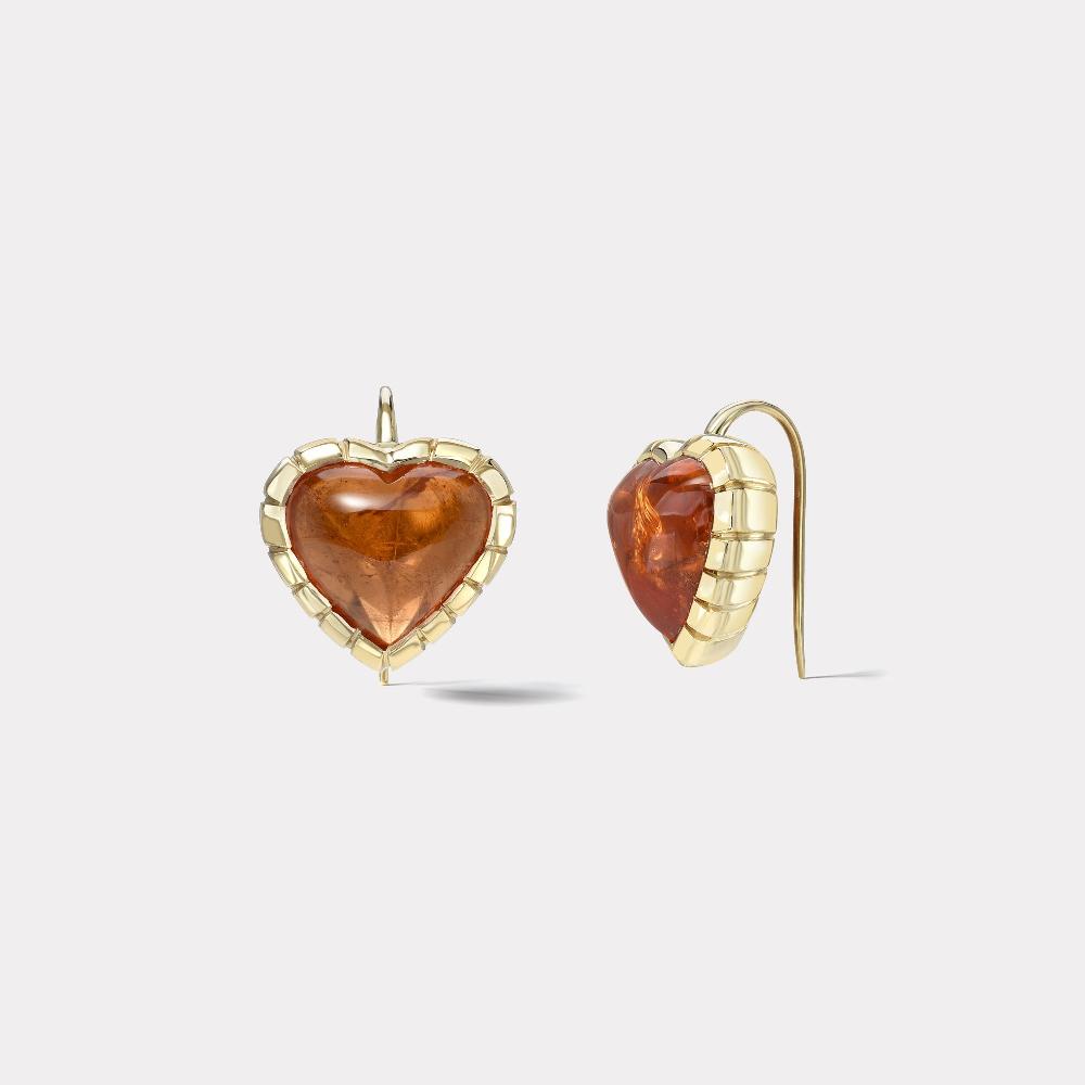 retrouvai 19.44ct Orange Tourmaline Heart Heirloom Bezel Earrings