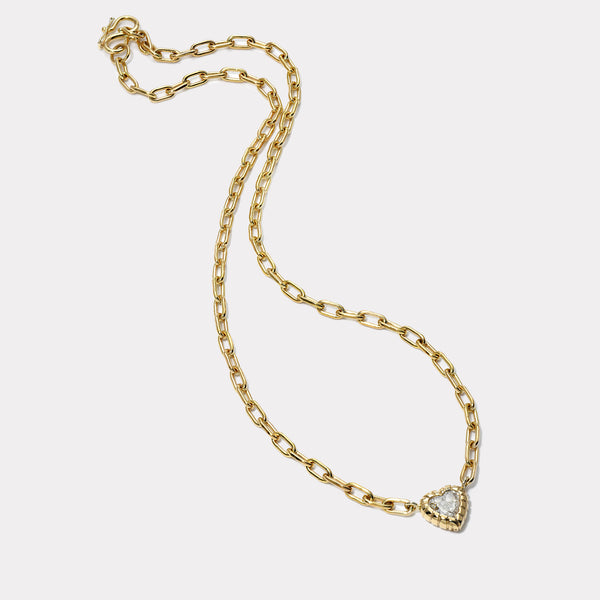 Retrouvai 1ct GIA Diamond Heart On Classic Link Handmade Chain