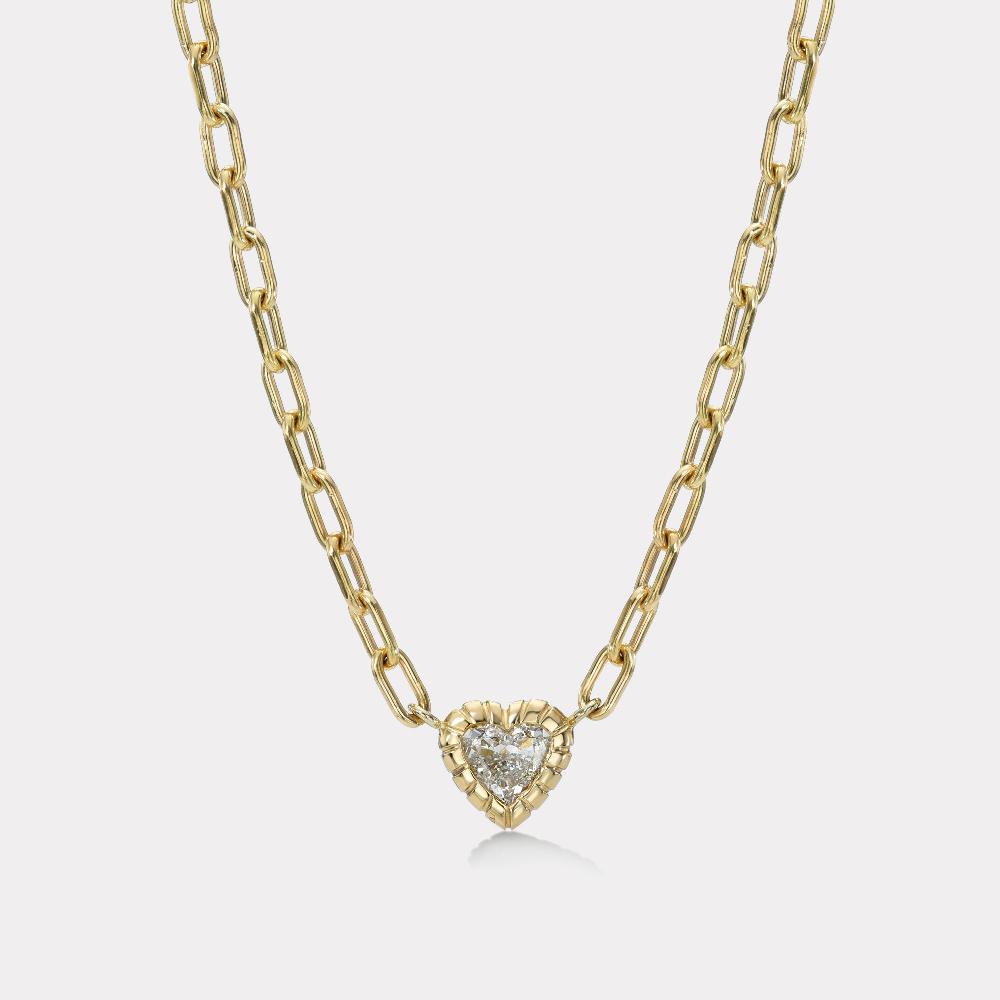 retrouvai 1ct GIA Diamond Heart on Classic Link Handmade Chain