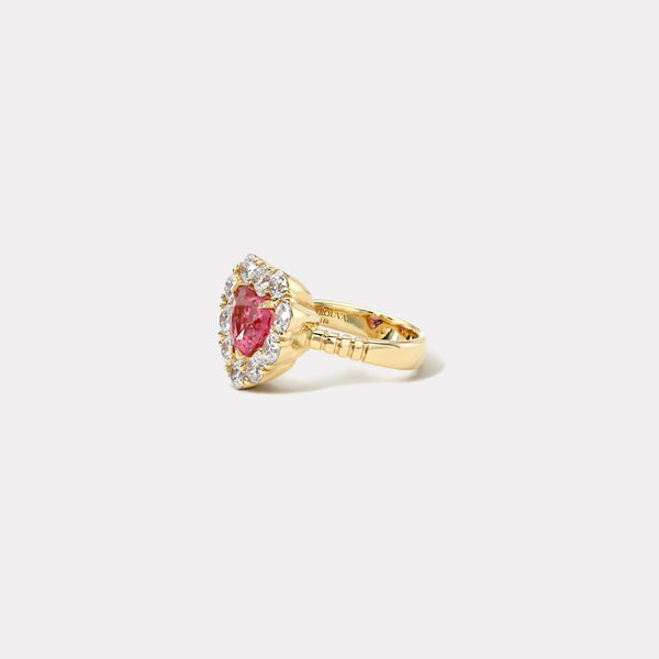 Retrouvai 2.05ct Heart Pink Spinel Diamond Heirloom Bezel Ring