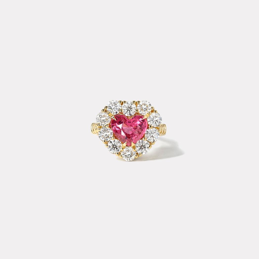 retrouvai 2.05ct Heart Pink Spinel Diamond Heirloom Bezel Ring