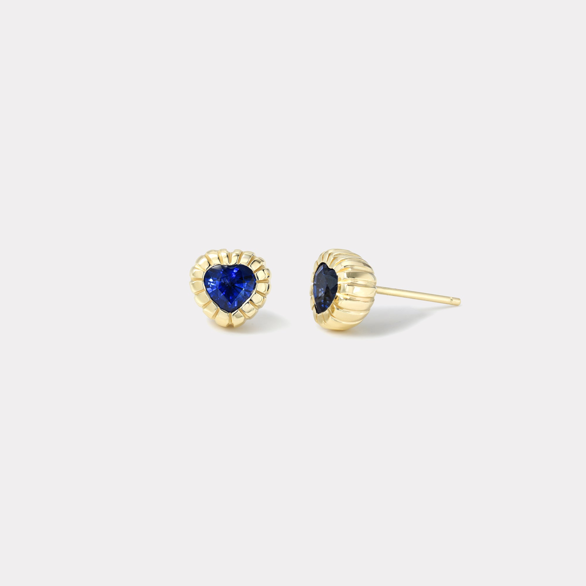 retrouvai 2.09ct Heart Blue Sapphire Heirloom Bezel Stud Earrings
