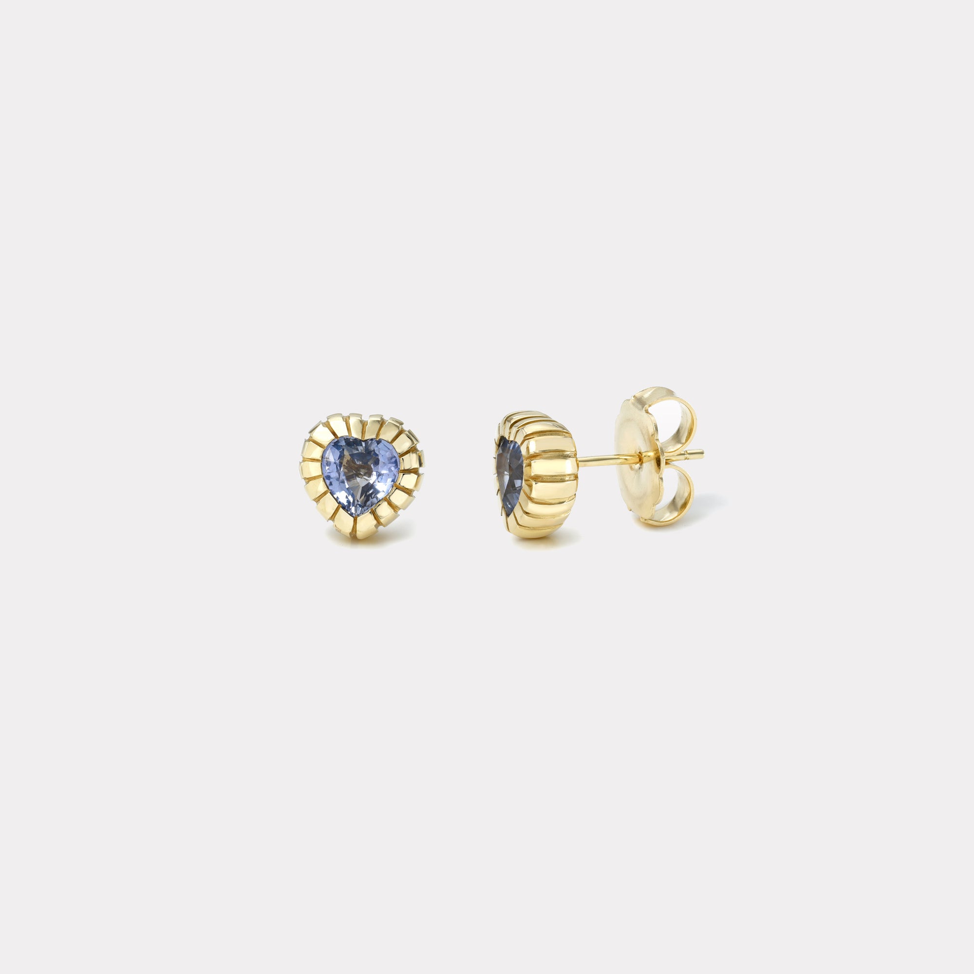 retrouvai 2.10ct Heart Blue Sapphire Heirloom Bezel Stud Earrings