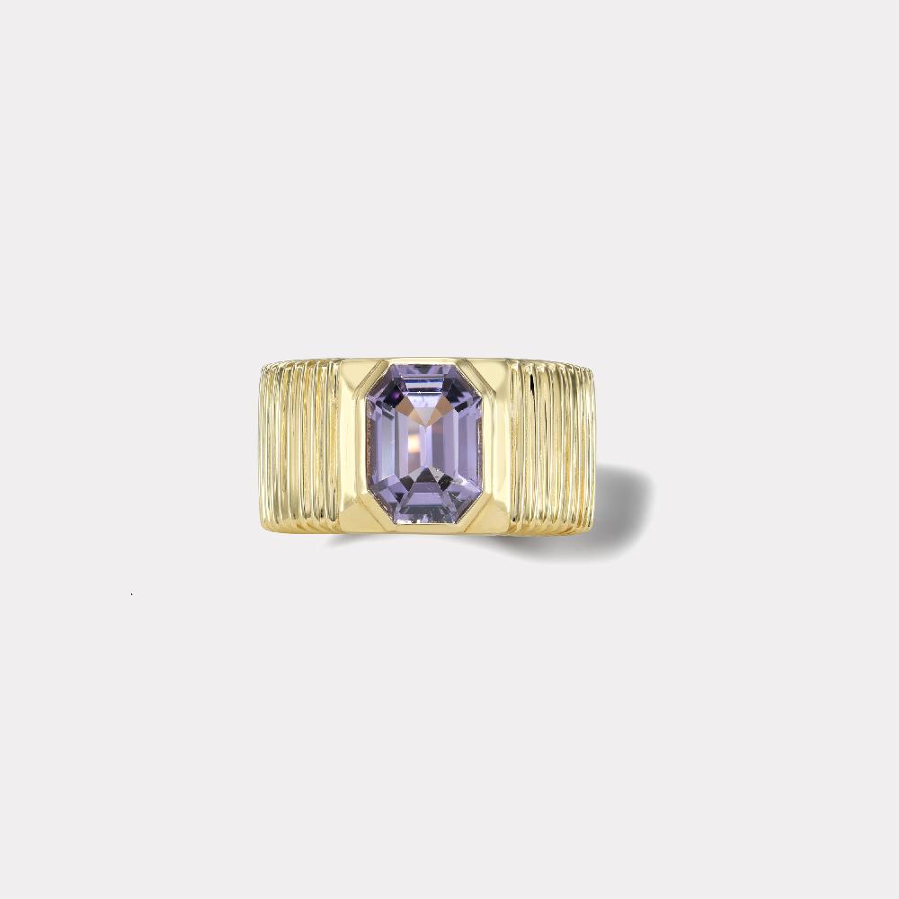 retrouvai 2.15ct Emerald cut Purple Spinel Pleated Solitaire Band