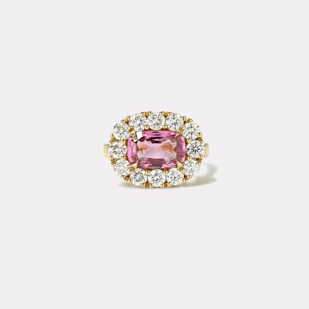 retrouvai 2.18ct Cushion Pink Tourmaline Diamond Heirloom Bezel Ring