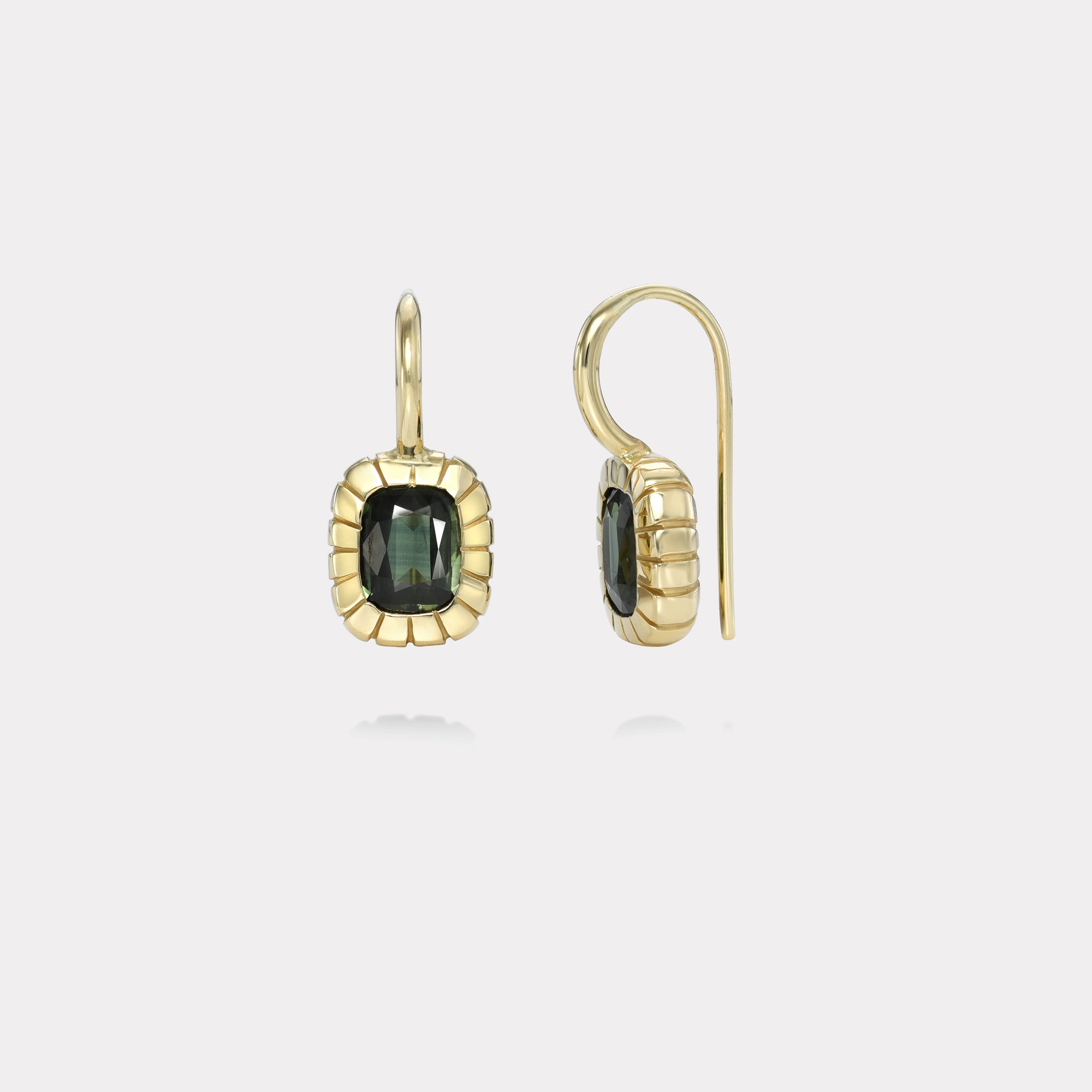 retrouvai 2.23ct Green Sapphire Heirloom Bezel Earrings
