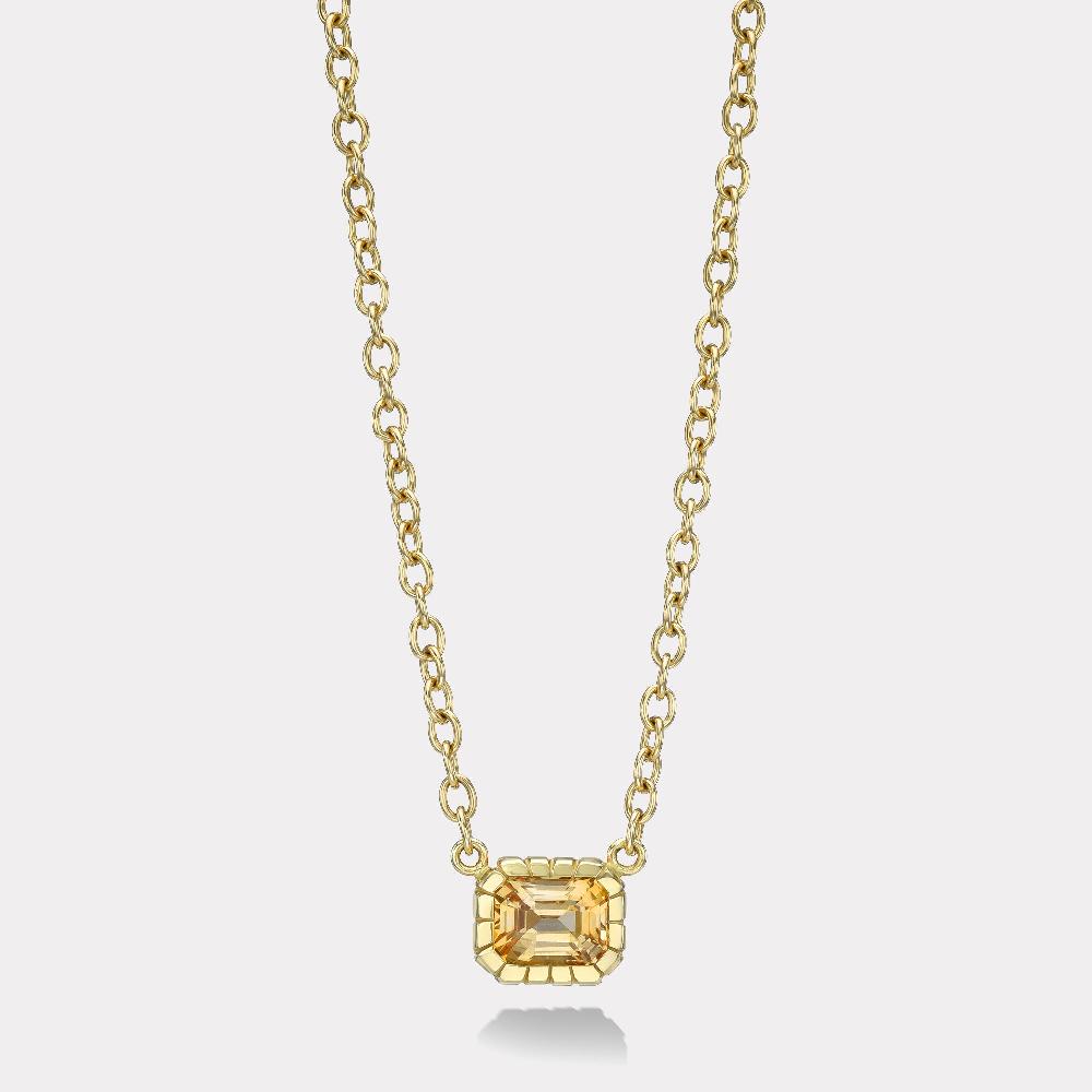 retrouvai 2.27ct Emerald Cut Yellow Sapphire Heirloom Bezel Pendant