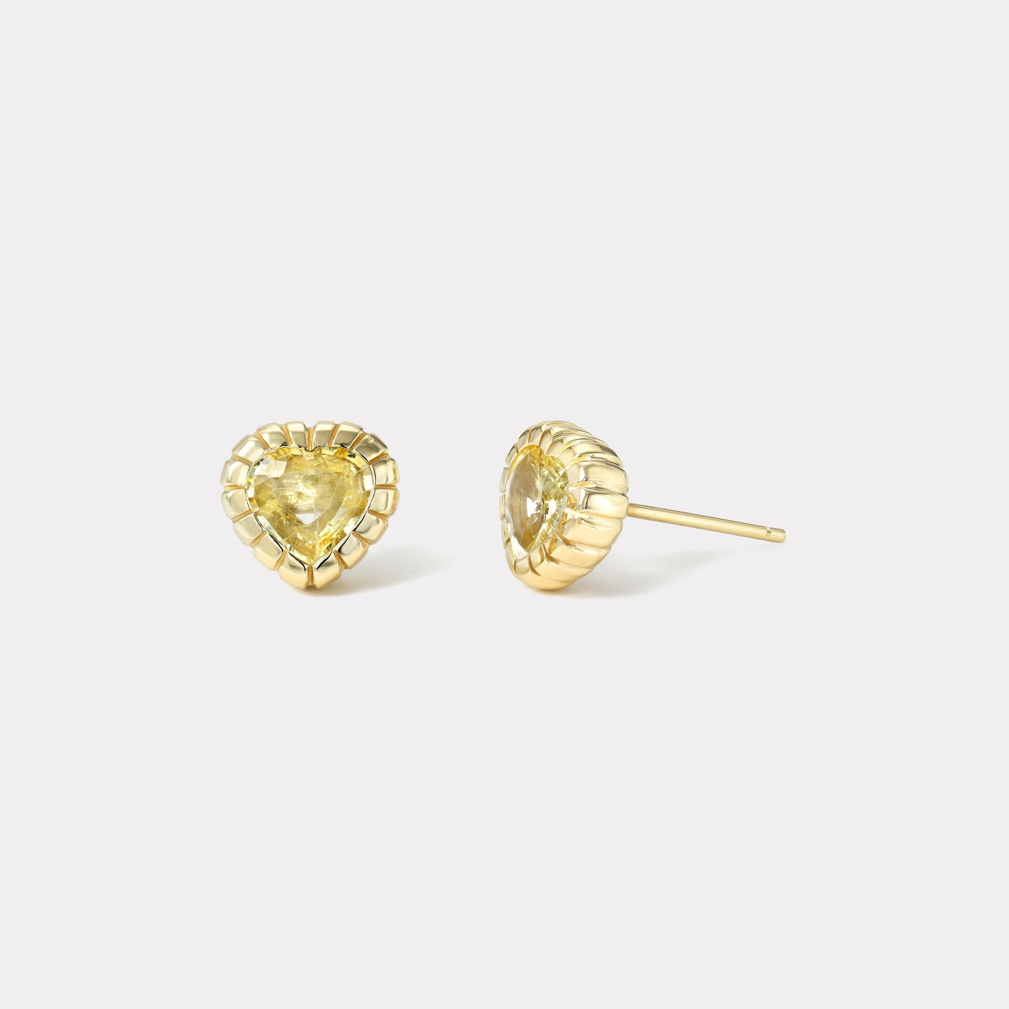 retrouvai 2.31ct Heart Pale Yellow Sapphire Heirloom Bezel Stud Earrings