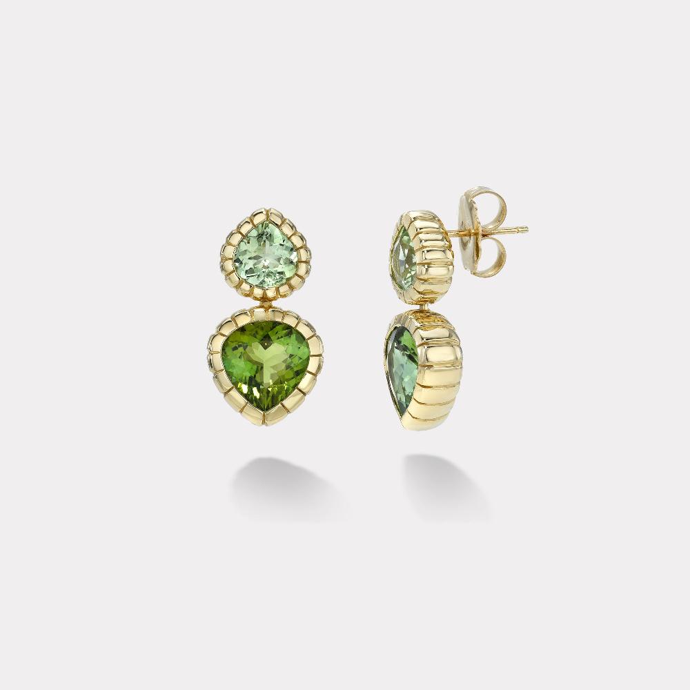 retrouvai 2.38ct Mint Tourmaline and 6.48ct Green Tourmaline Heirloom Bezel Stud Earrings