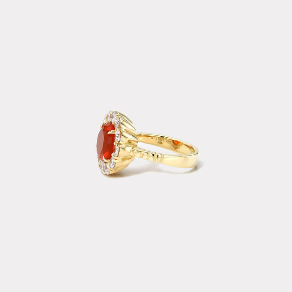 Retrouvai 2.39ct Fire Opal Diamond Heirloom Bezel Ring