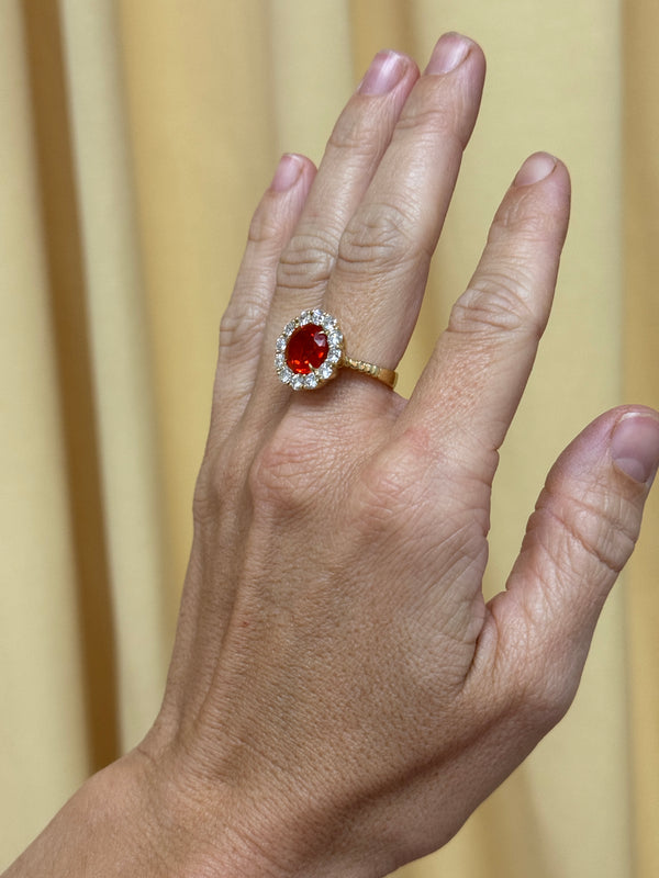 Retrouvai 2.39ct Fire Opal Diamond Heirloom Bezel Ring