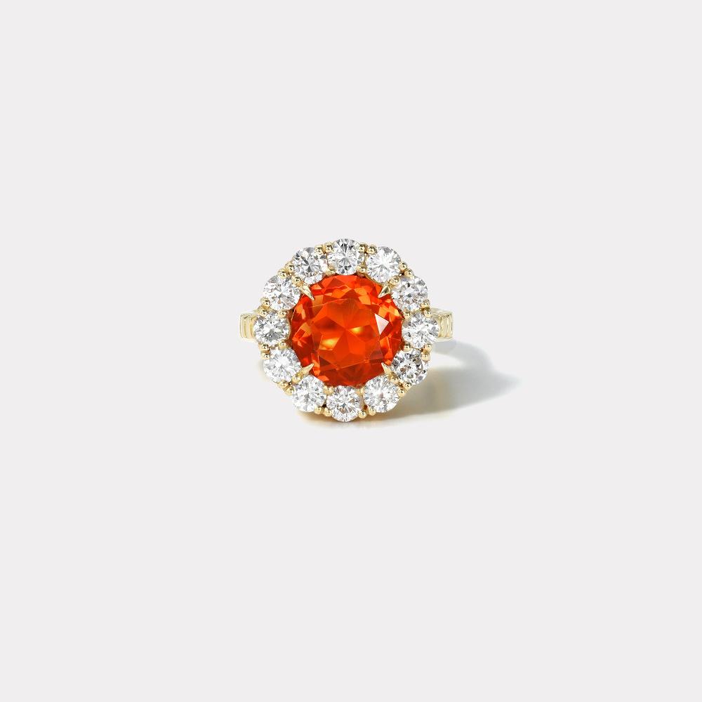 retrouvai 2.39ct Fire Opal Diamond Heirloom Bezel Ring