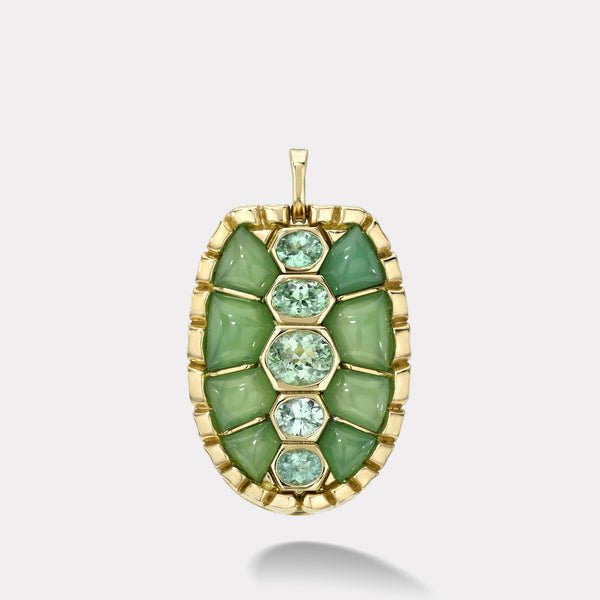 Retrouvai 2.39ct Paraiba And Hand Carved Chrysoprase Tortoiseshell Pendant