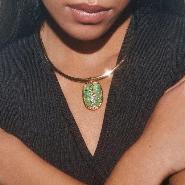 Retrouvai 2.39ct Paraiba And Hand Carved Chrysoprase Tortoiseshell Pendant