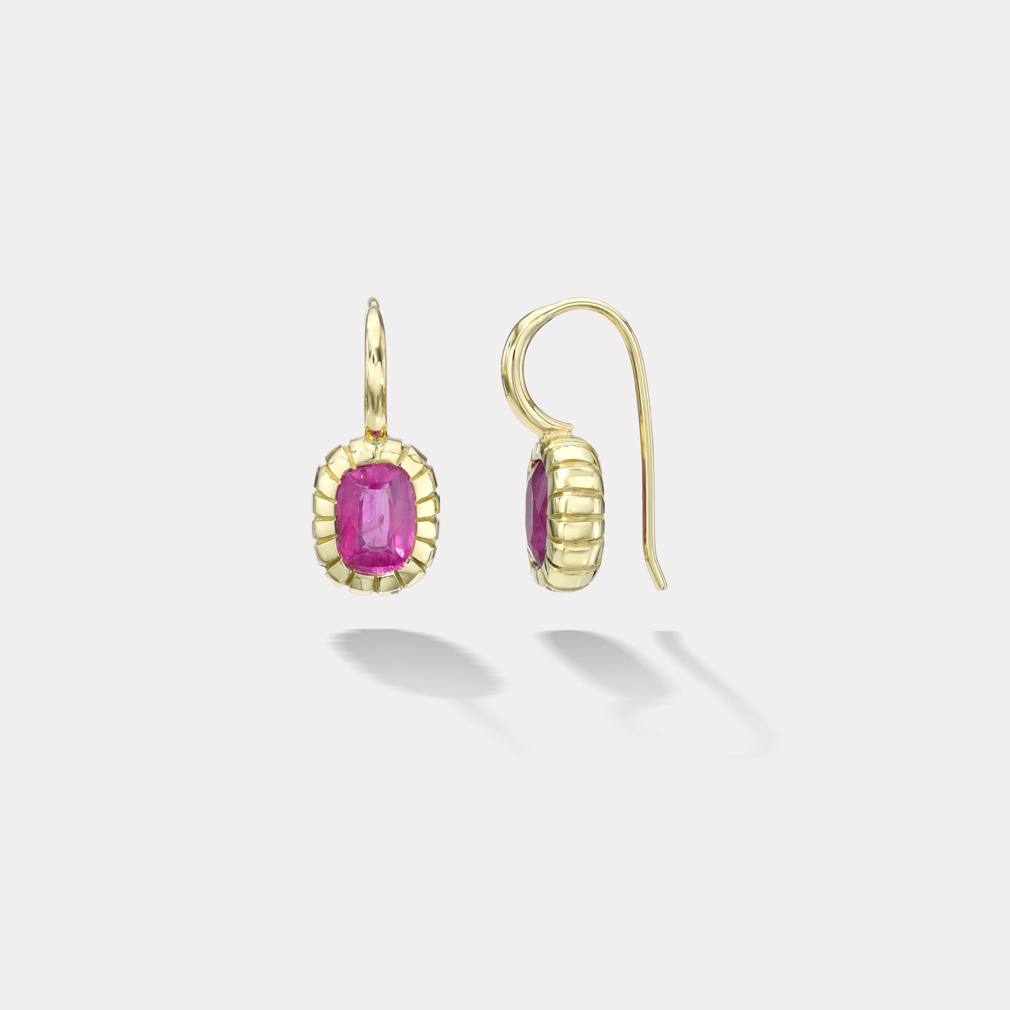retrouvai 2.3ct Cushion Pink Sapphire Heirloom Bezel Earrings