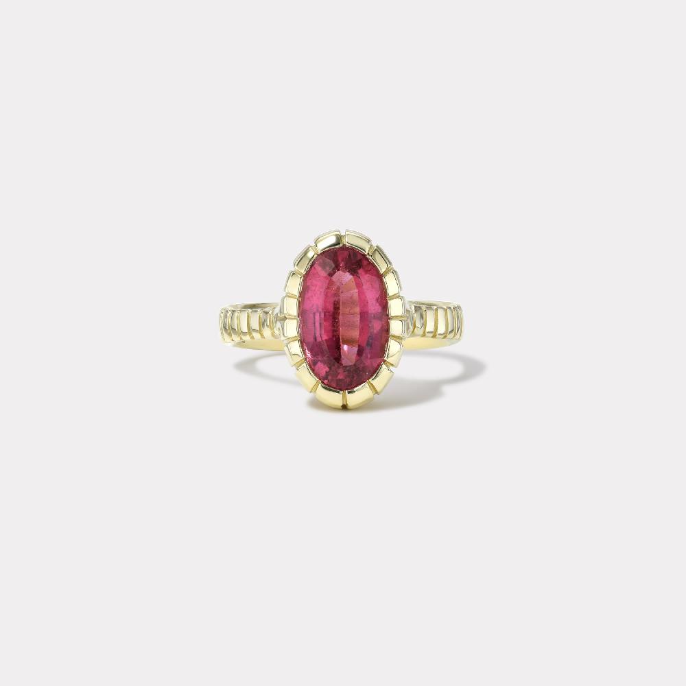 retrouvai 2.3ct Oval Pink Tourmaline Heirloom Bezel Ring